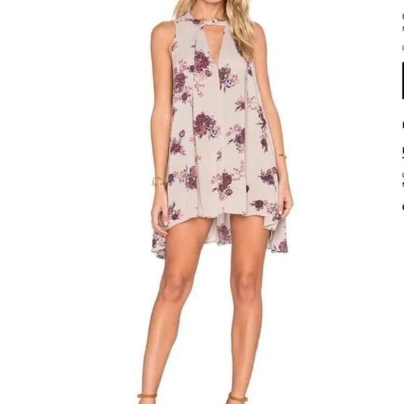 Free People | Tan & Burgundy Sleeveless Floral Snap Out of It Swing Dress - Picture 3 of 6
